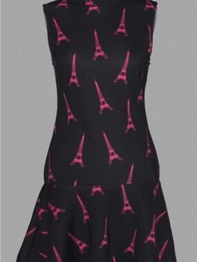 H&M Black Fit-and-Flare Dress with Pink Eiffel Tower Print